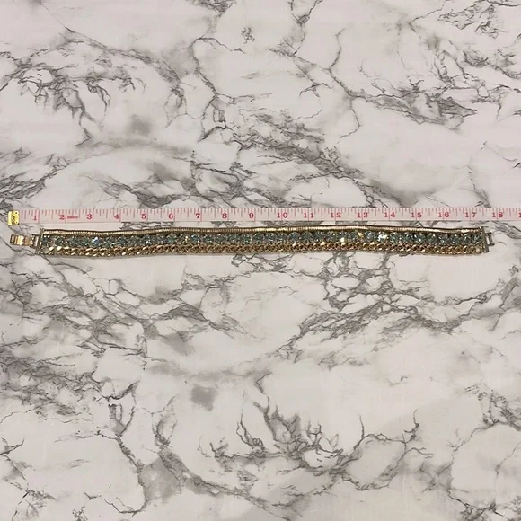 Peep Toe Statement Choker in Metallic Gold and Light Blue - Picture 6 of 6